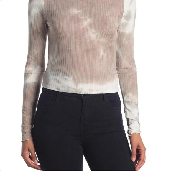Hyfve Tie Dye Mock Neck Ribbed Crop Long Sleeve Size Small - Picture 2 of 9